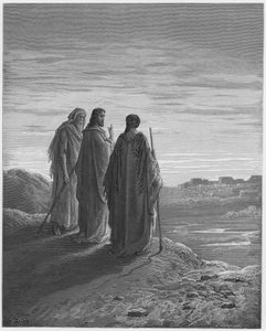La Biblia de Gustave Doré: Jesús y los discípulos camino a Emaús de Gustave Dore
